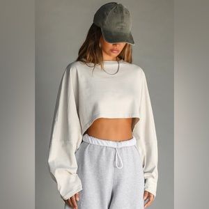 *NWT* JOAH BROWN SLOUCHY CROP LONG SLEEVE SIZE S/M FOG COTTON *NWT*